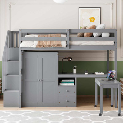Lit mezzanine simple avec bureau et garde-robe Lit mezzanine avec mobilier multifonctionnel pour chambre à coucher