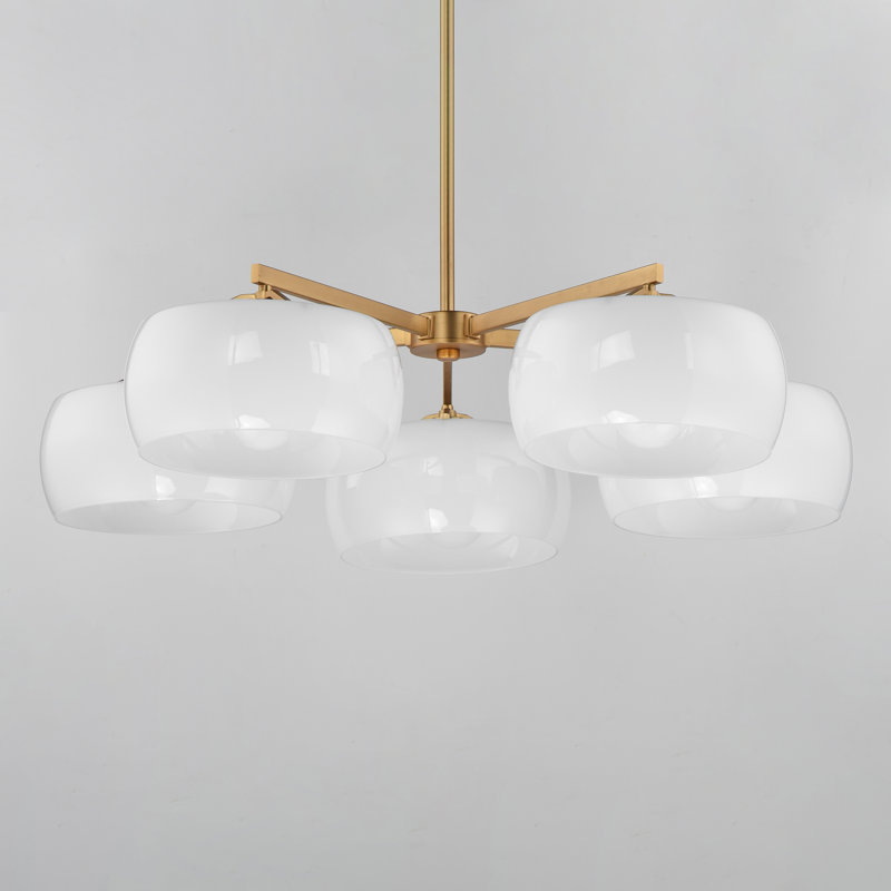 Lustre émaillé, Laiton vieilli naturel, 5 Lights