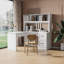 Bureau d'ordinateur blanc antique avec huche, rangement spacieux et grand espace de travail-121068665