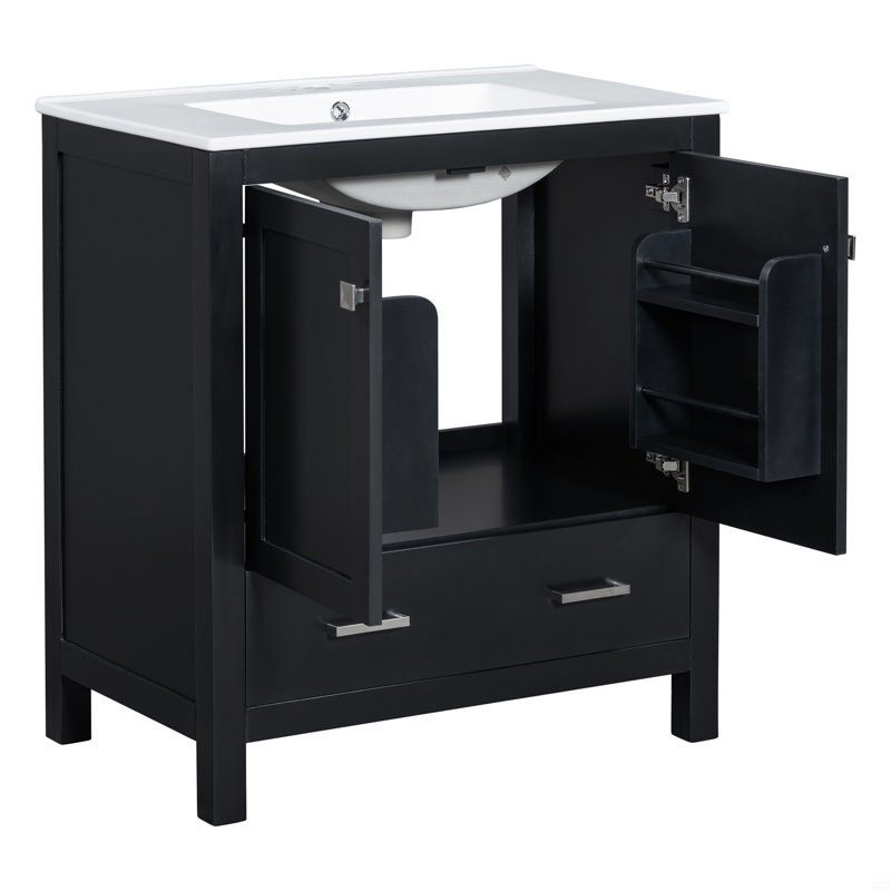 Meuble-lavabo de 30 po avec lavabo simple, meuble-lavabo encastré, armoire de rangement avec 2 portes et un tiroir, fermeture en douceur