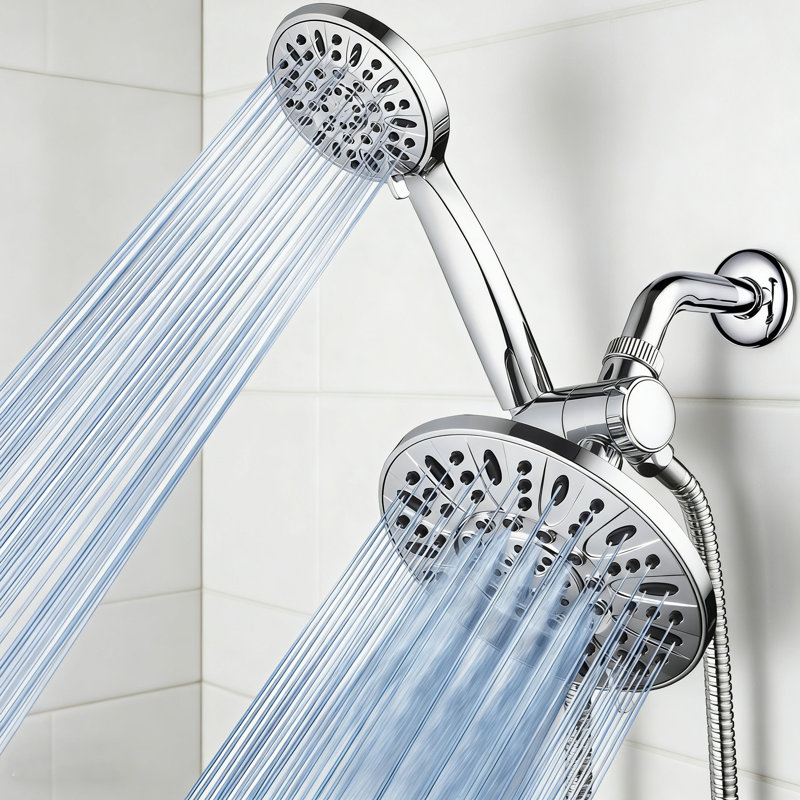 7" Premium High Pressure Rainfall Combo With 6-Setting Rain Shower Head, With Stainless Steel Hose, 1.8 Gallons Per Minute