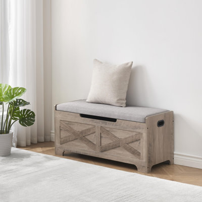 Coffre de rangement, coffre en bois avec charnière de sécurité et plateau relevable, banc de rangement pour entrée, chambre à coucher, salon, assemblage facile