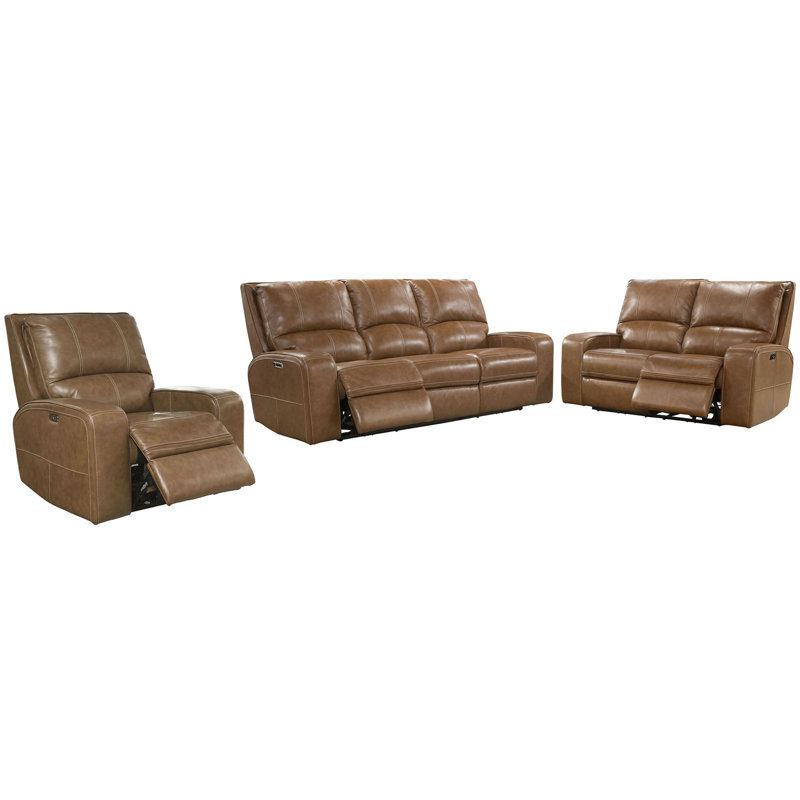 Ensemble de salon inclinable en cuir 3 pièces Mikey, Bourbon