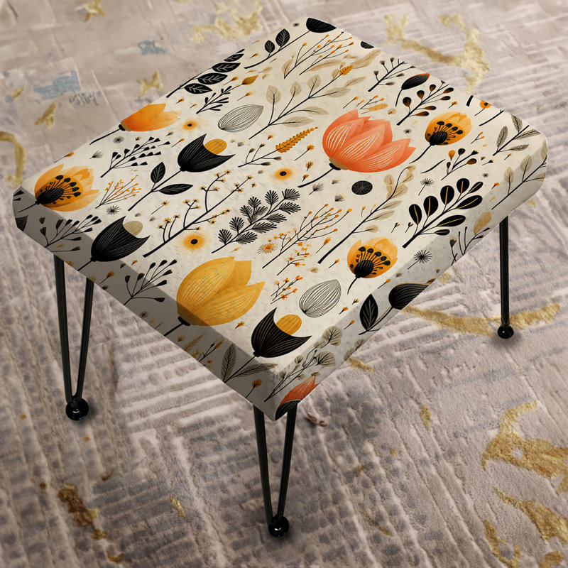 Beige bohémien à motif floral - Repose-pieds rectangulaire floral