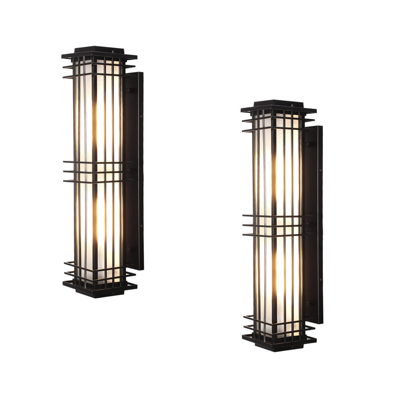 Outdoor Glass Wall Sconce, 32 Inch Extra Large Classical Style Wall Lights, E26 Base, Black