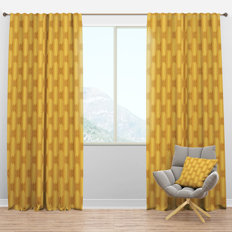 Golden Geometric I - Mid-Century Velvet Curtain - Room darkening - 1 panel, 52"W x 120"L