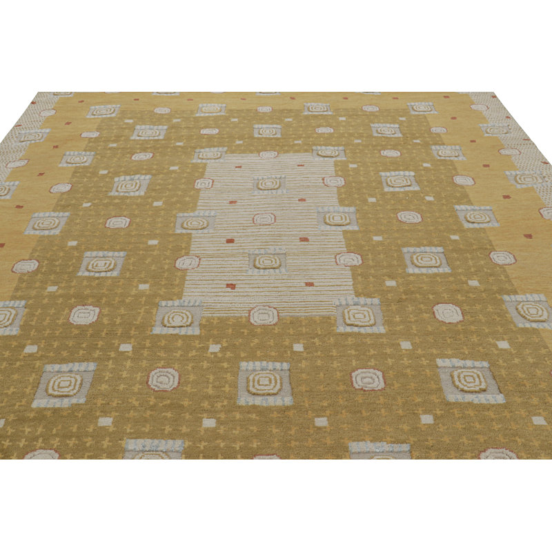 Scandinavian Hand Knotted Wool Geometric Area Rug, Rectangle 10' x 14'