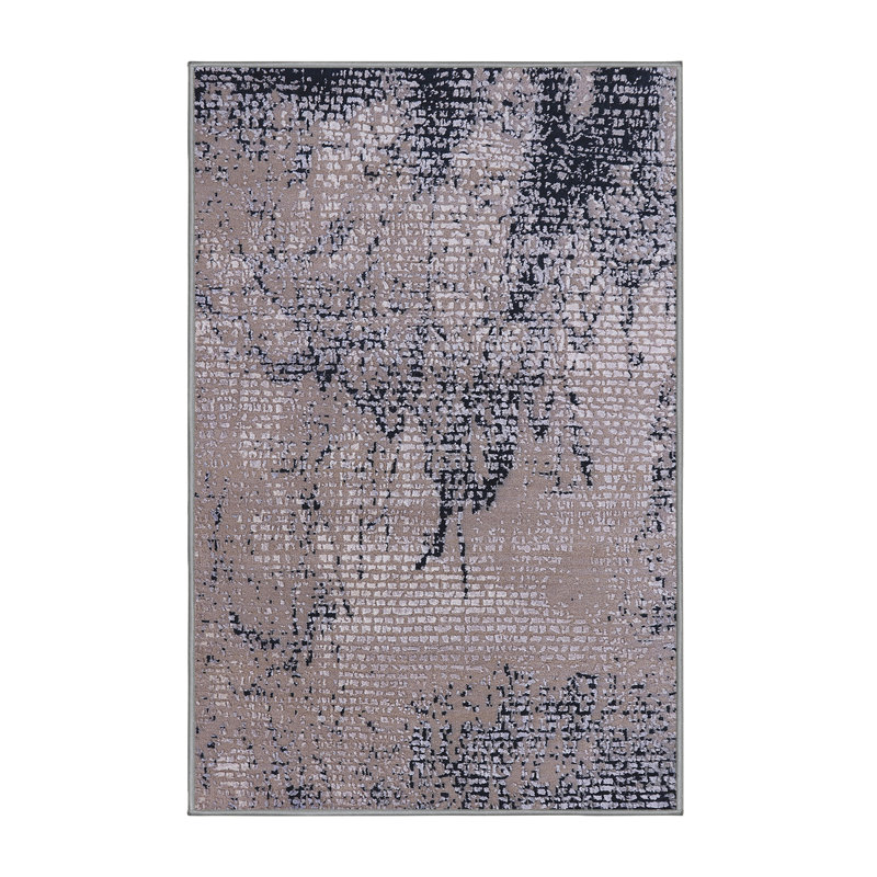 Tapis brun / bleu à motif abstrait Brinnon, Rectangle 7 pi x 10 pi