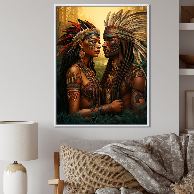 «Native Couple Celebrating Divine Love» sur toile, H 40 po x l 30 po x P 1,5 po, Cadre flottant blanc