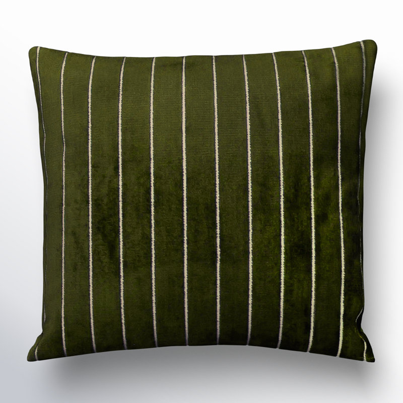 Maxton Striped Rayon/Viscose Reversible Throw Pillow, Square 20", Green, Polyester