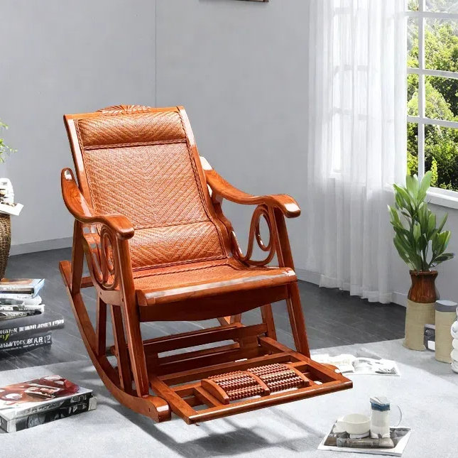 Chaise berçante en rotin naturel, Brun