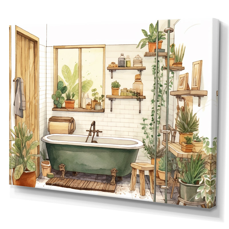 "Natural Bathroom Decor", impression sur toile encadrée, H 30 po x l 40 po x P 1,5 po, Toile tendue