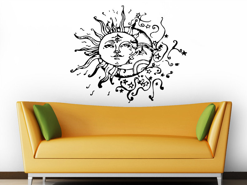 Décalcomanie murale soleil et lune, Crème