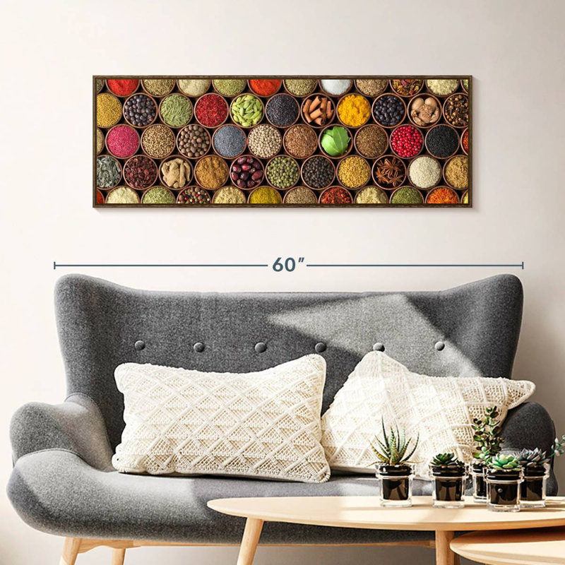 Exotic Spice Bowls, 43" X 15", Floating Frame Walnut
