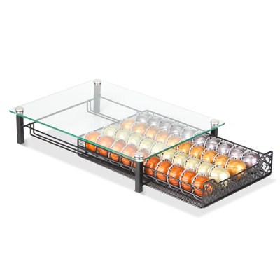RECAPS Coffee Pod Kitchen Organizer Storage Holder Pod Drawer Pods Holder Compatible With Vertuoline And Vertuolineplus Machines Tempered Glass Drawer -  RC-VSG40