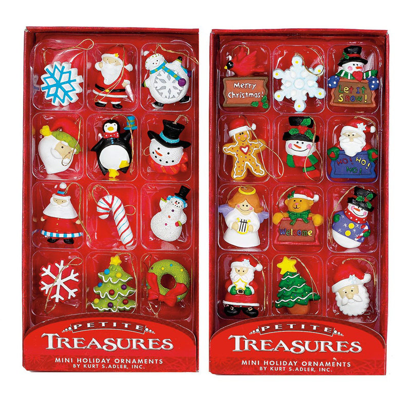 Petite Treasures Mini Resin Holiday Ornaments Set, 24-Piece