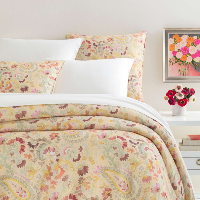 Yellow Paisley Print Linen Twin Duvet Cover