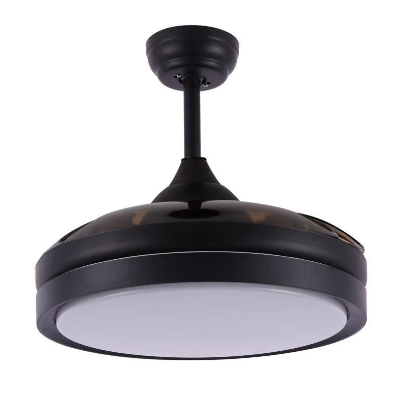 Aadvik 42" Retractable Ceiling Fan with LED Lights and Remote, 6-speed Reversible Fan, Black, Neutral White