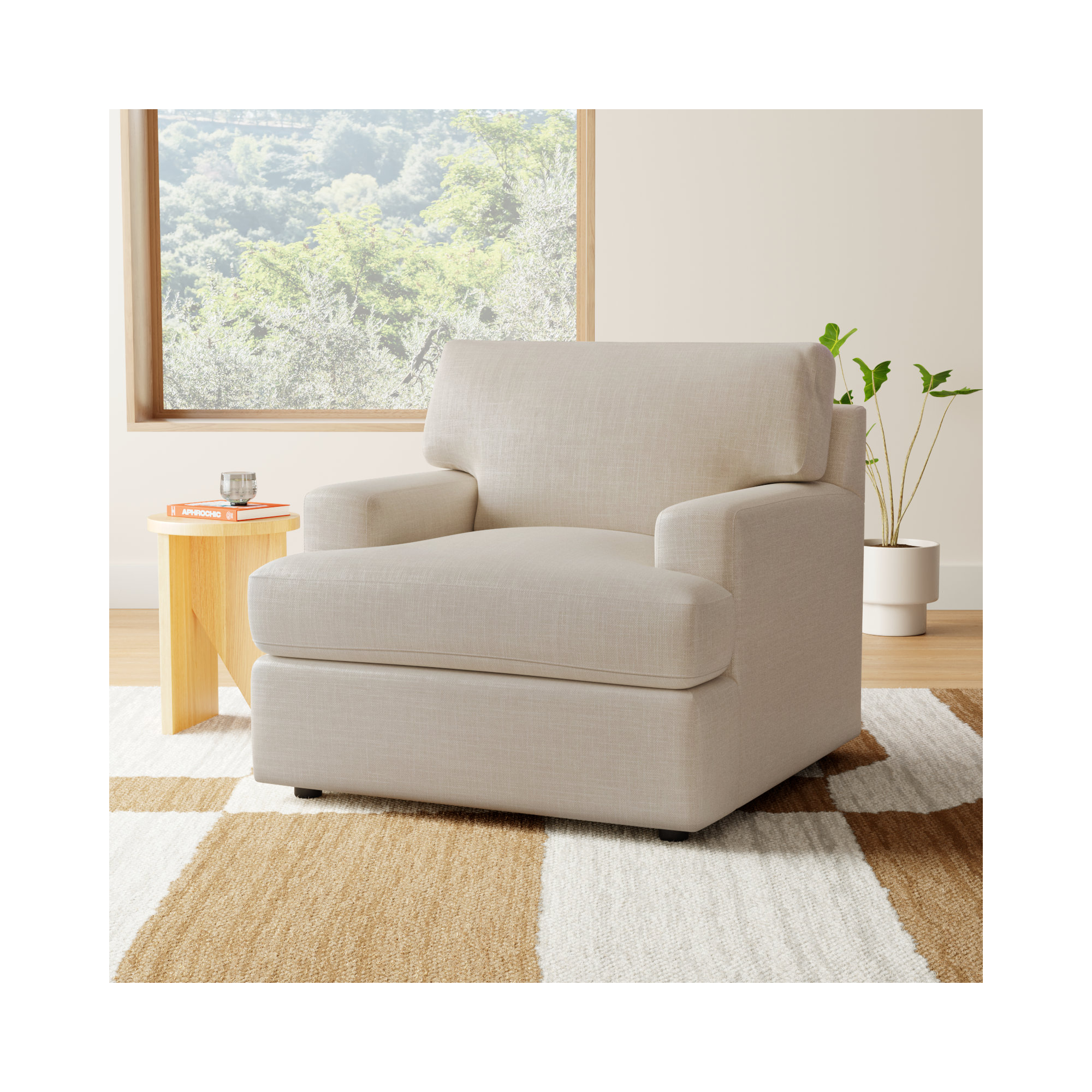 Cleo Upholstered Custom Accent Chair, Lena Sand Performance Linen Blend