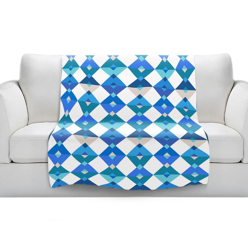 Couverture sherpa doux triangles blue, l 68 po x L 80 po