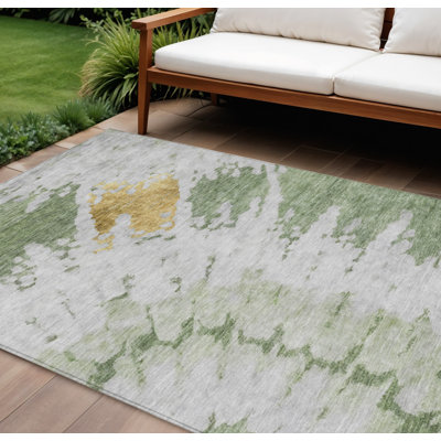 Tapis intérieur / extérieur lavable abstrait vert artichaut 9 pi x 12 pi HomeRoots