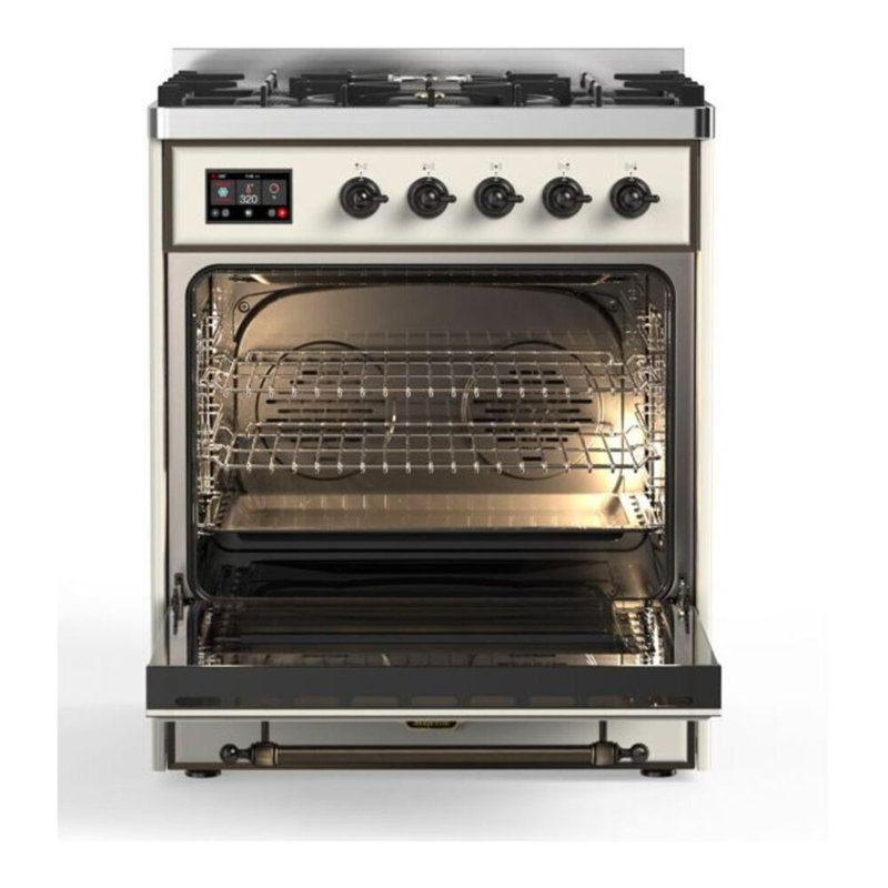 ILVE Majestic II Series 30 inch Dual Fuel Range with 5 Sealed Burners (Glass Door), Liquid Propane, RAL/Brass