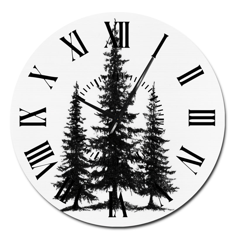 Forêt de pins en hiver féérique II - Horloge murale rustique en métal, Surdimensionné