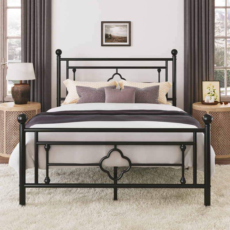 Ajayceon Metal Platform Bed Frame With Vintage-Style Headboard And Footboard, Queen, Black