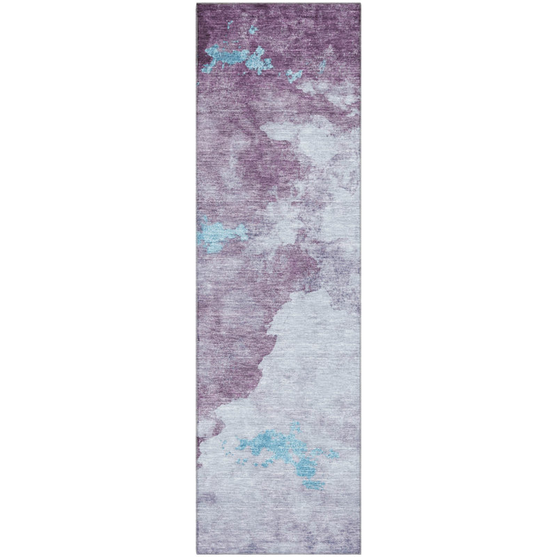 Premium Machine Washable Mayfield AMF2108 Abstract Rug, 2'3" x 7'6" Runner, Lavender