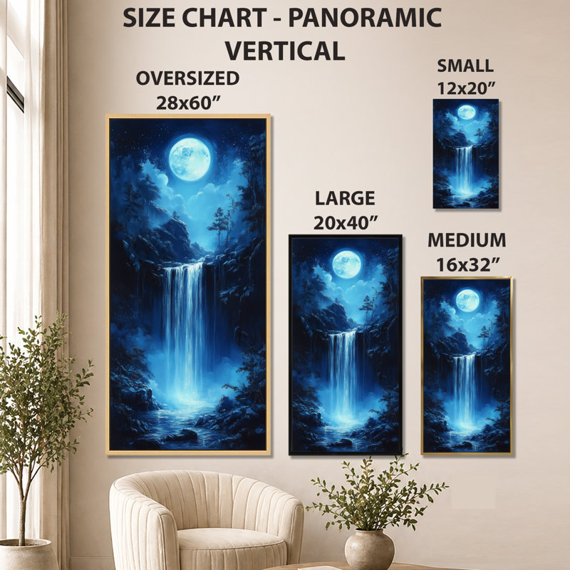 Reproduction d'art sur toile, "Blue Falls", H 40 po x l 20 po, Cadre flottant blanc