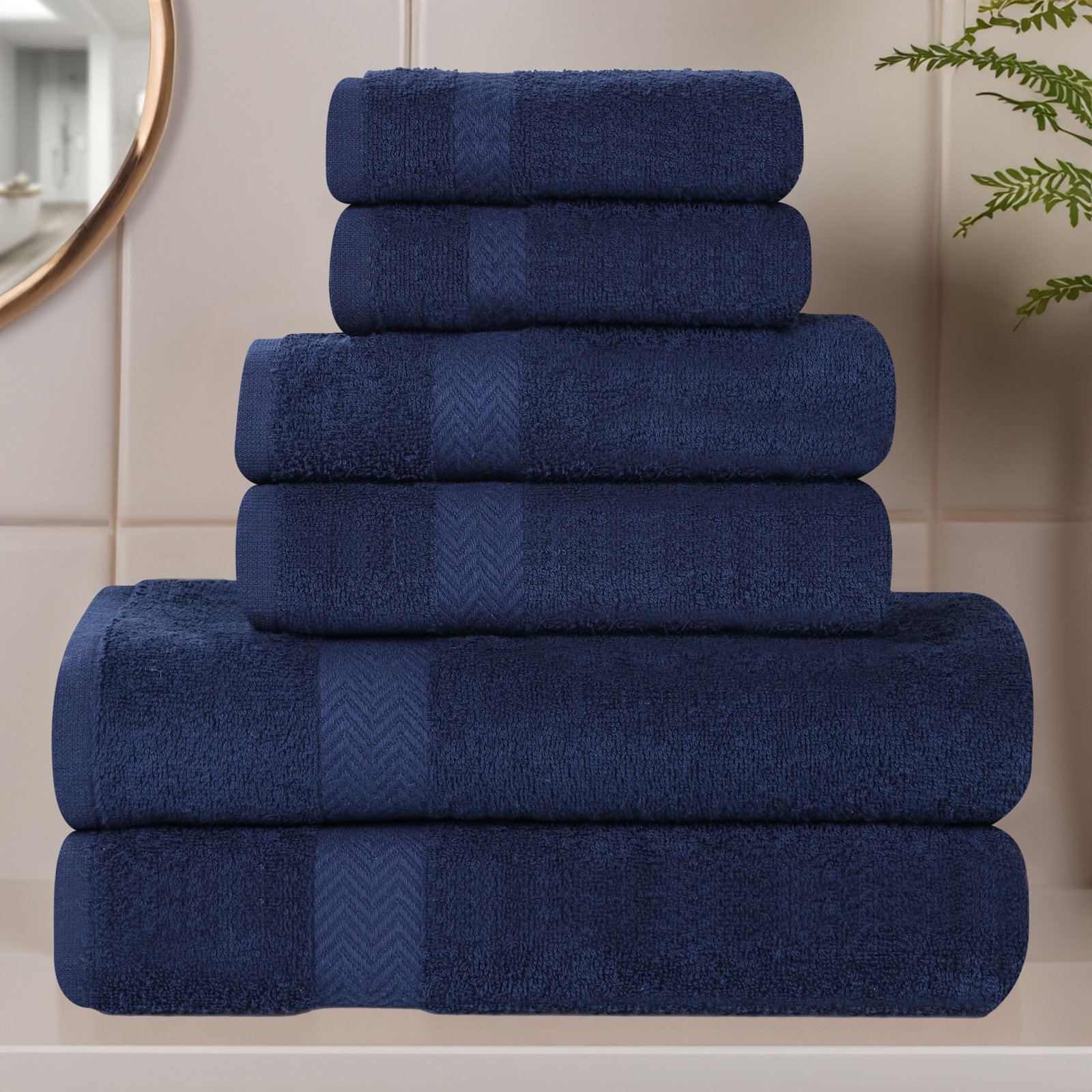Franklin Cotton Lightweight Quick-Drying Face Towel Washcloth, Navy Blue, 6 Pieces Towel Set