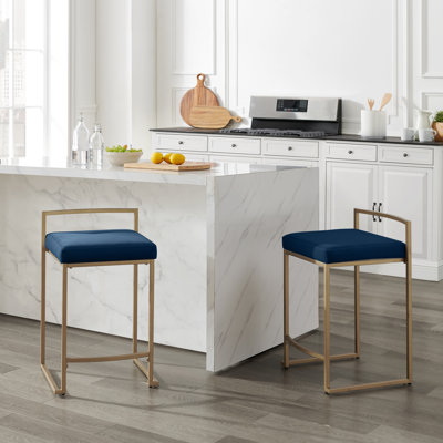 Progreso Upholstered Velvet Counter Stool with Steel Frame