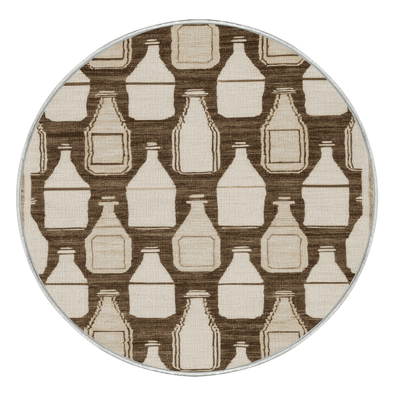 Washable Milk Bottles Farm Area Rug, Round 6'