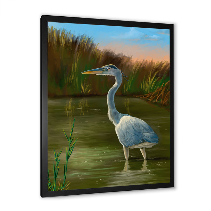 «Blue Heron Wetland Bird», cadre photo, impression sur toile, H 40 po x l 30 po x 1,5 po, Cadre noir