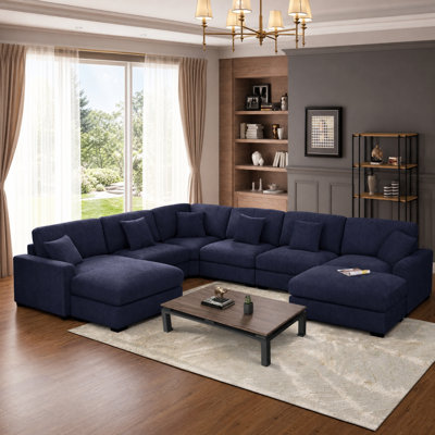 Oversized 8-seater Reversible Sectional Cloud Couch With 2 Movable Ottomans, Wide & Deep Seats