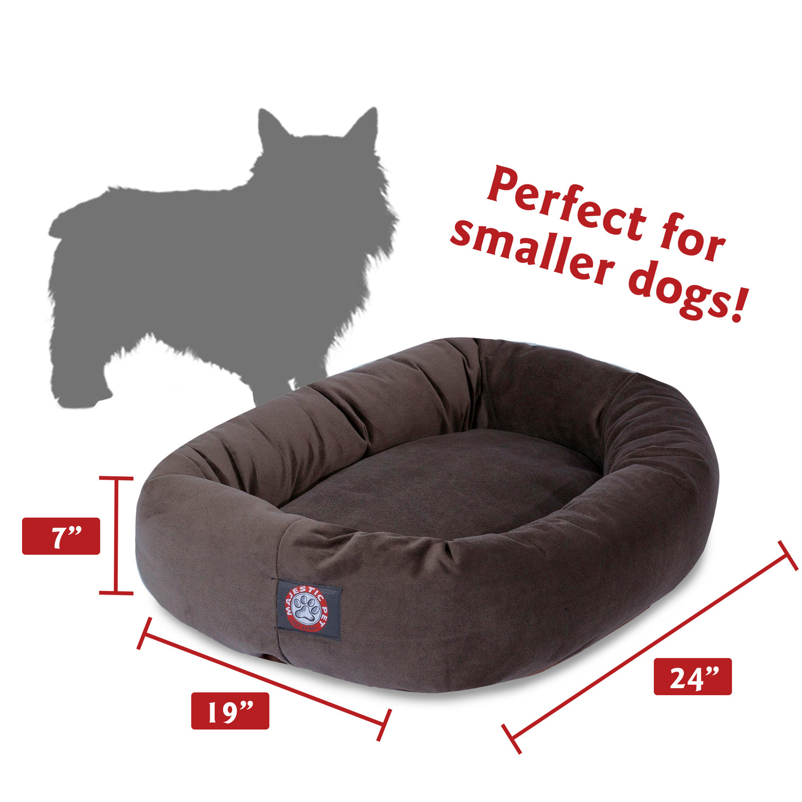 Bolster Pet Bed, Chocolate, Small (19" W x 24" D x 7" H)