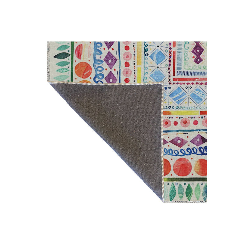 Machine Washable Light Tone Multicolor Mixed Shape Patterned Modern Decorative Rug, Runner 3'3" x 9'10"