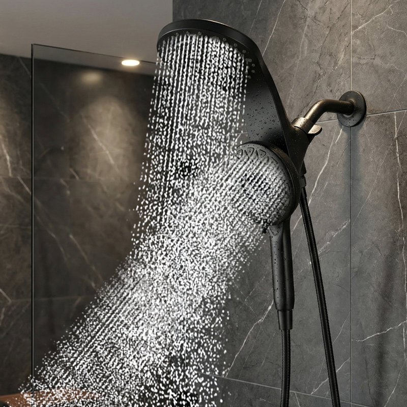 Matte Black Magnetic Dual Shower Head With Handheld Sprayer And Waterfall Mode, Matte Black