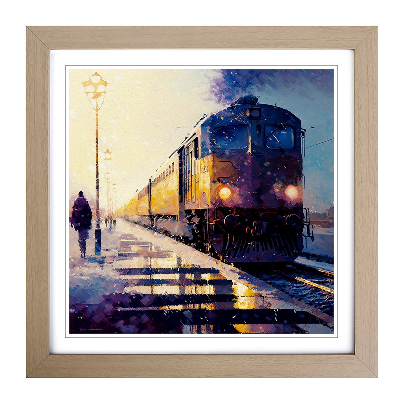 Train Post-Impressionism - Framed Print, Oak