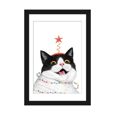 Chat de Noël - reproduction d'art murale - papier d'art encadré