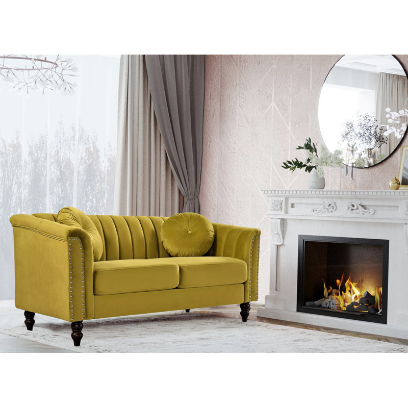 Drevion 61.4'' Velvet Loveseat, Greenish Yellow