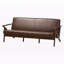 Canapé 3 places Dorcaster en similicuir brun foncé et bois de noyer, H 29,39 po x l 71,77 po x P 32,9 po
