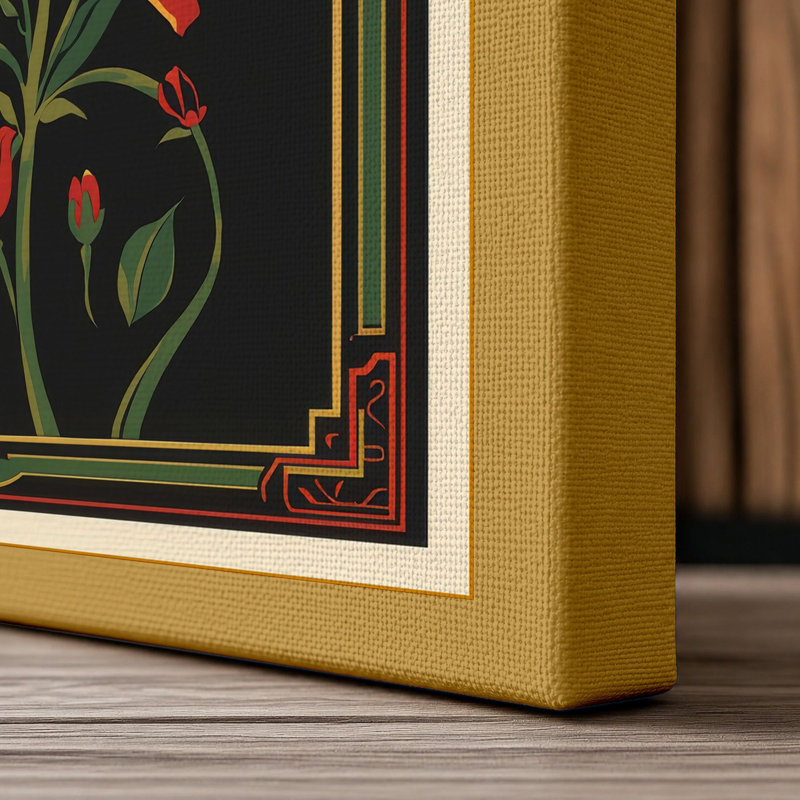 Carnations in Gold Botanical - Wrapped Canvas, 36x24 - 91.4 x 61.0 cm, Ochre Border
