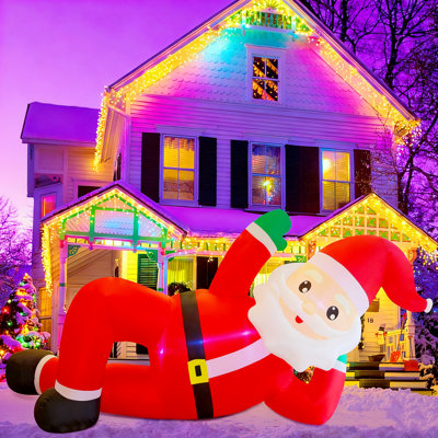 Père Noël allongé géant 12 pi avec lumières DEL, décoration de Noël extérieure surdimensionnée pour pelouse, jardin, jardin, fête de Noël