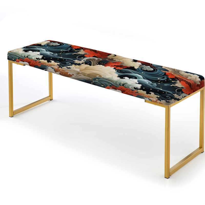 Blue Harmony Within Chaos Coastal Zen - Abstract Upholstered Gold Bench