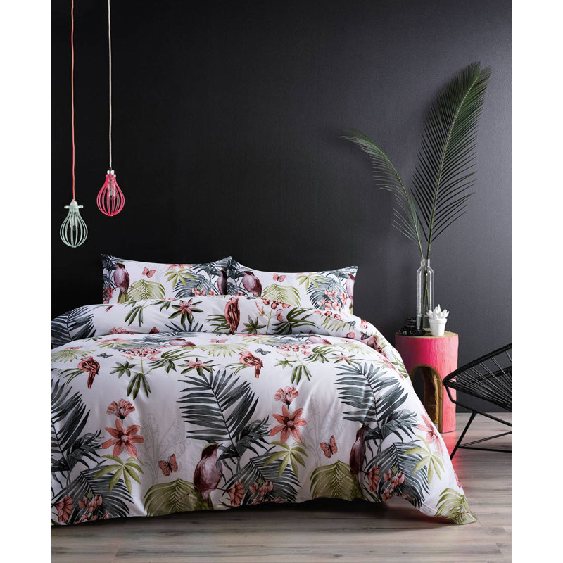 Sateen Floral Duvet Cover, King Duvet Cover + 2 King Shams, White