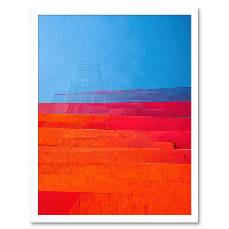 Abstract Minimalist Steps Painting Artwork - Print, White Framed Paper, 25.9cm H x 20.6cm W x 1.5cm D