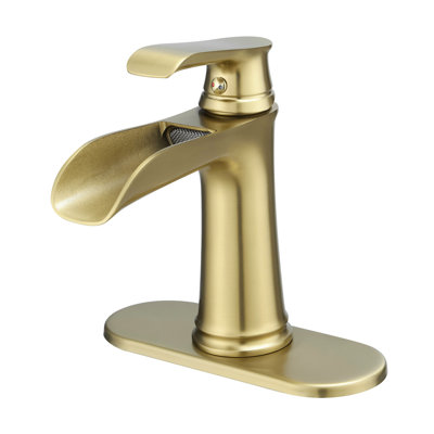Robinet de lavabo pour salle de bain, finition or brossé, fixation sur le comptoir, côté, fixation sur le comptoir à un trou, trou, robinet en céramique