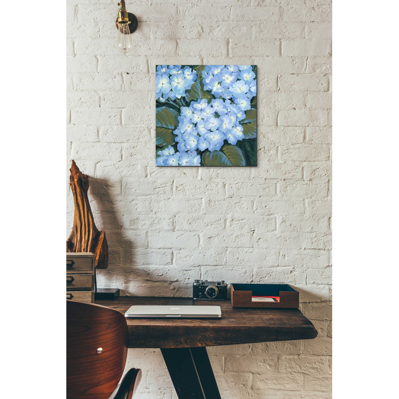 «Blue Hydrangeas I» par Tim O'Toole, art mural en verre acrylique, H 12 po x l 12 po x P 0,13 po