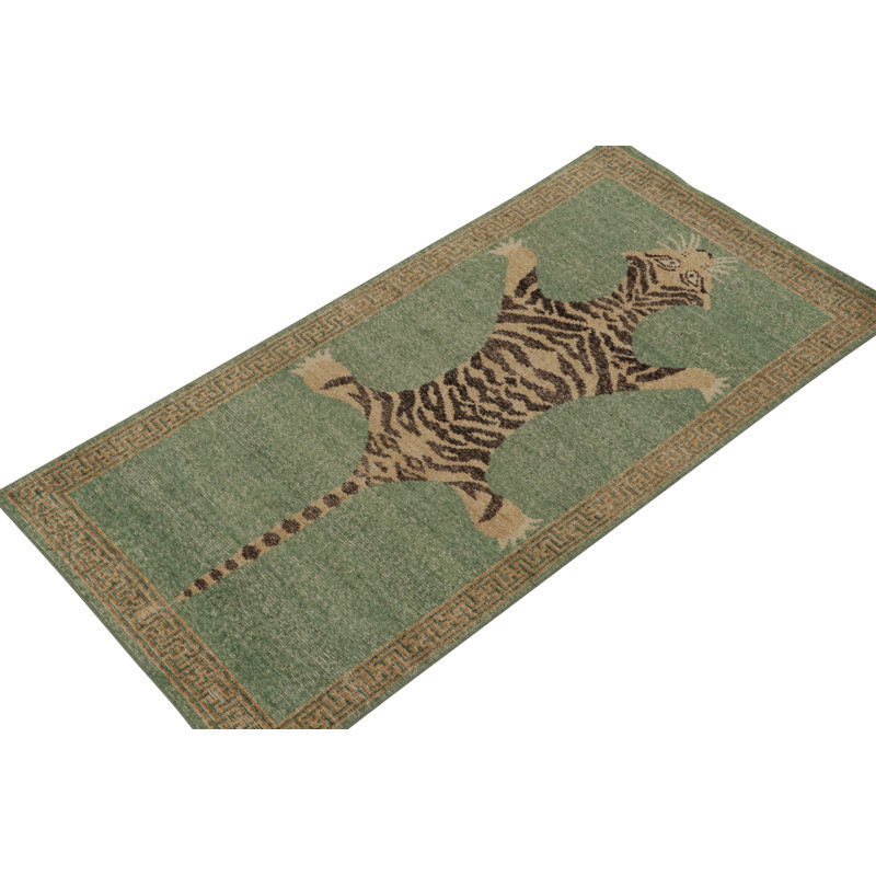 Distressed Homage Hand Knotted Wool Animal Print Area Rug, Runner 3' x 8'